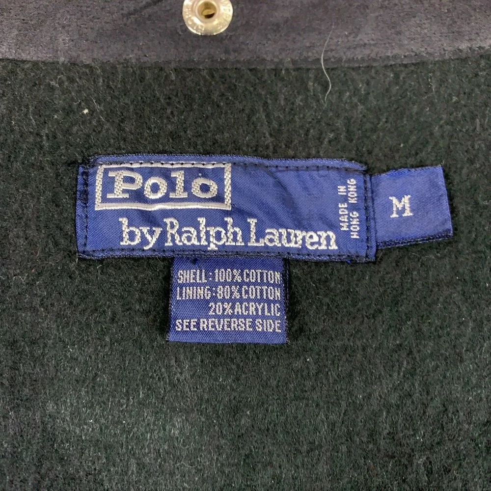 Vintage 90s Polo Ralph Lauren Bomber Jacket Mens Medium M Black Fleece Lined VTG